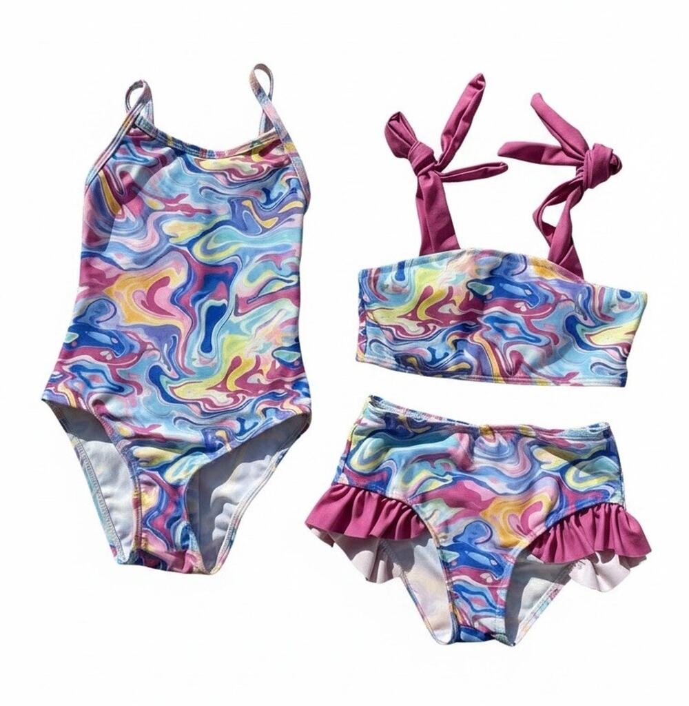 Girls Swimsuit 2 Pack Matching Bathing Suits One-piece + Bikini Set Size 3Y